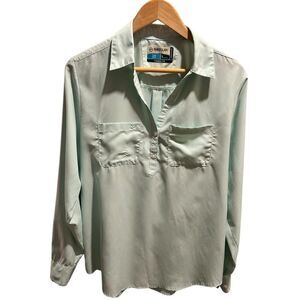 Magellan Outdoors Fish Gear Pullover Fishing Shirt Light Green Stripe Large